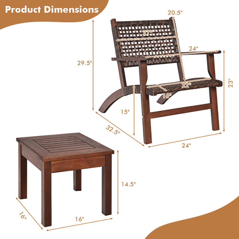 3 Pieces Outdoor Rattan Furniture Set